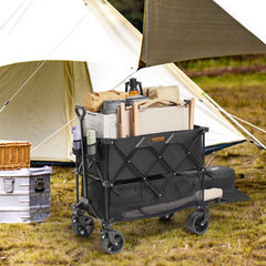 VEVOR Foldable Double Decker Wagon, 400L Collapsible Wagon Cart with All-Terrain Wheels, Heavy Duty Folding Wagon Cart