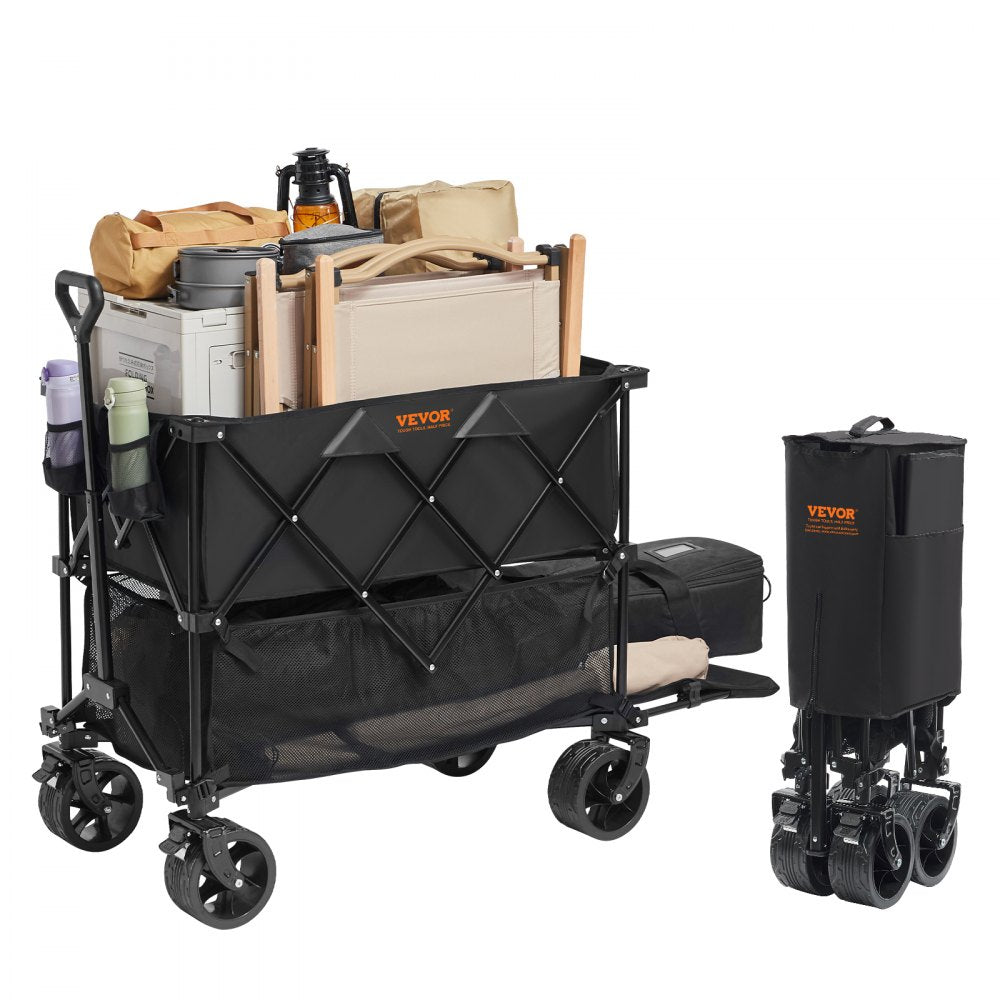 VEVOR Foldable Double Decker Wagon, 400L Collapsible Wagon Cart with All-Terrain Wheels, Heavy Duty Folding Wagon Cart