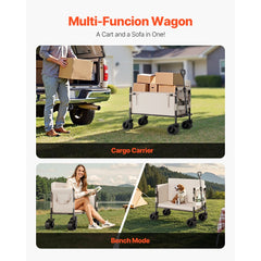 VEVOR Collapsible Folding Wagon, 550lb Load & 220L, 2 in 1 Foldable Wagon Cart Converts to Bench, Utility Wagon with