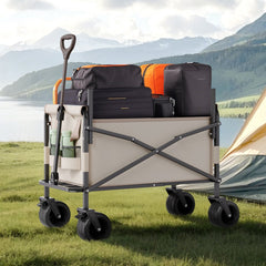VEVOR Collapsible Folding Wagon, 550lb Load & 220L, 2 in 1 Foldable Wagon Cart Converts to Bench, Utility Wagon with