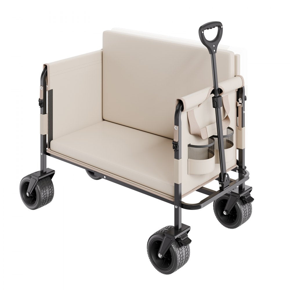 VEVOR Collapsible Folding Wagon, 550lb Load & 220L, 2 in 1 Foldable Wagon Cart Converts to Bench, Utility Wagon with