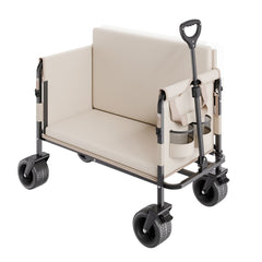 VEVOR Collapsible Folding Wagon, 550lb Load & 220L, 2 in 1 Foldable Wagon Cart Converts to Bench, Utility Wagon with