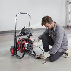 VEVOR Drain Cleaner Machine 100 FT x 1/2 Inch, Auto Feed Sewer Snake Auger on Wheels - with 8 Cutters & Air-Activated