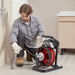 VEVOR Drain Cleaner Machine 50 FT x 5/16 Inch, Auto Feed Sewer Snake Auger with 4 Cutters & Air-Activated Foot Switch