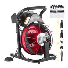 VEVOR Drain Cleaner Machine 50 FT x 5/16 Inch, Auto Feed Sewer Snake Auger with 4 Cutters & Air-Activated Foot Switch