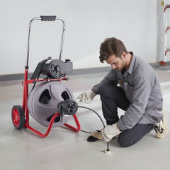 VEVOR Drain Cleaner Machine 100 FT x 3/8 Inch, Auto Feed Sewer Snake Drain Auger on Wheels, Portable Drain Cleaning