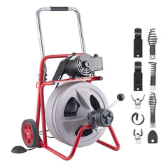 VEVOR Drain Cleaner Machine 100 FT x 1/2 Inch, Auto Feed Sewer Snake Drain Auger on Wheels, Portable Drain Cleaning
