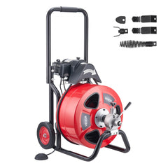 VEVOR Drain Cleaner Machine 100 FT x 3/4 Inch, Auto Feed Sewer Snake Auger on Wheels, Portable Drain Cleaning Machine