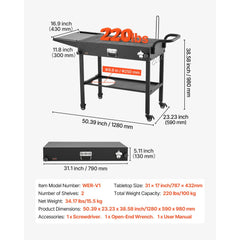 VEVOR Outdoor Grill Cart, 31.0 x 17.0 inch Tabletop Size Grilling Table, Foldable Outdoor Cooking Table with Tissue