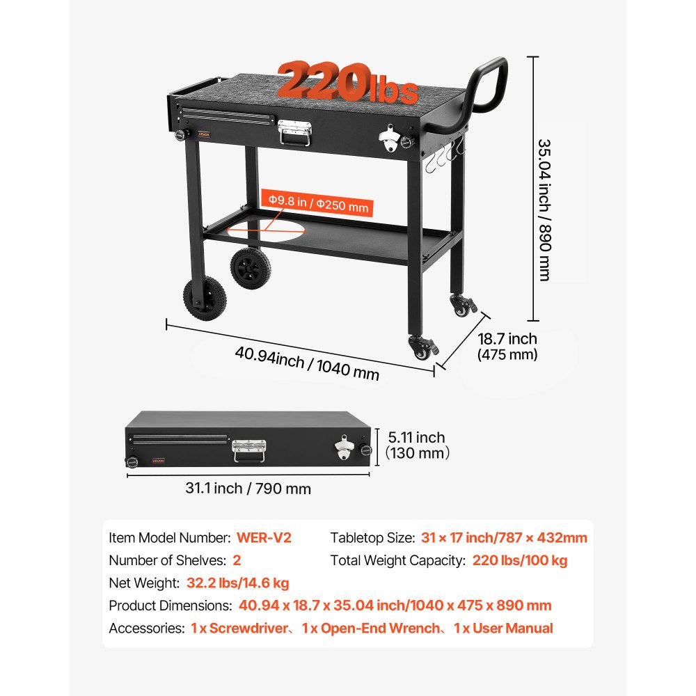 VEVOR Outdoor Grill Cart, 31.0 x 17.0 inch Tabletop Size Grilling Table, Foldable Outdoor Cooking Table with Tissue