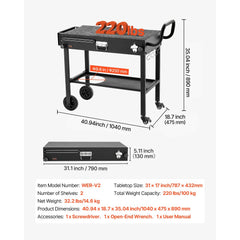 VEVOR Outdoor Grill Cart, 31.0 x 17.0 inch Tabletop Size Grilling Table, Foldable Outdoor Cooking Table with Tissue