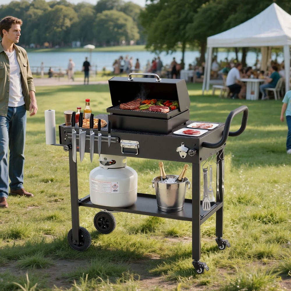 VEVOR Outdoor Grill Cart, 31.0 x 17.0 inch Tabletop Size Grilling Table, Foldable Outdoor Cooking Table with Tissue