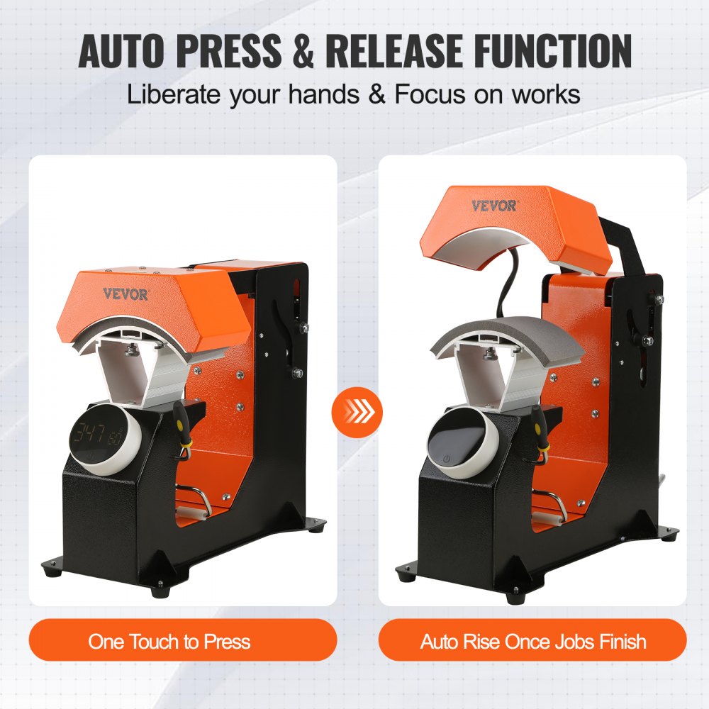 VEVOR 3-in-1 Auto Hat Heat Press with 3pcs Interchangeable Platens(6.6" x 2.7", 6.6" x 3.8", 6.1" x 3"), Automatic