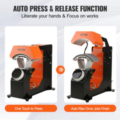 VEVOR 3-in-1 Auto Hat Heat Press with 3pcs Interchangeable Platens(6.6" x 2.7", 6.6" x 3.8", 6.1" x 3"), Automatic