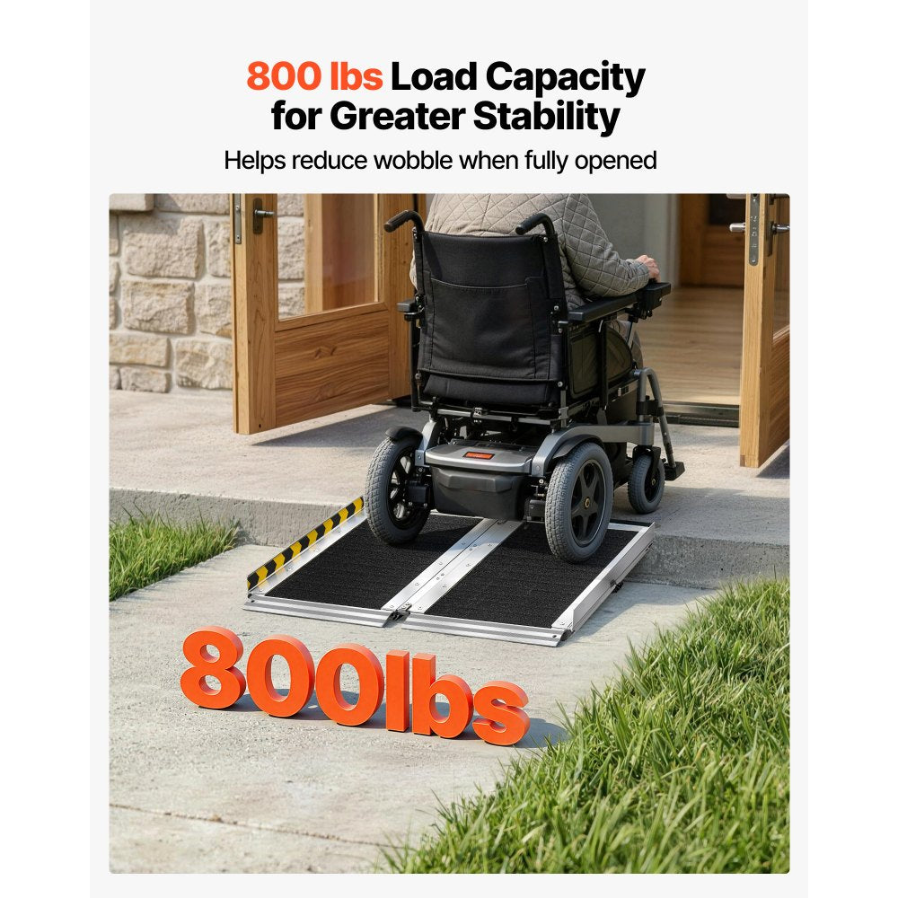 VEVOR Portable Wheelchair Ramp, 2FT, Non-Slip Aluminum Folding Handicap Ramp for Wheelchair, 800 lbs Capacity, Door