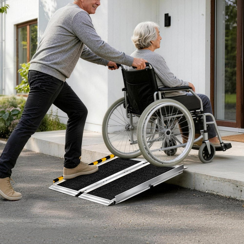 VEVOR Portable Wheelchair Ramp, 2FT, Non-Slip Aluminum Folding Handicap Ramp for Wheelchair, 800 lbs Capacity, Door