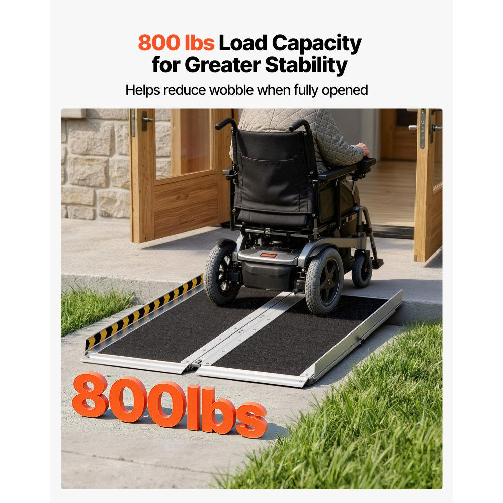 VEVOR Portable Wheelchair Ramp, 3FT, Non-Slip Aluminum Folding Handicap Ramp for Wheelchair, 800 lbs Capacity, Door