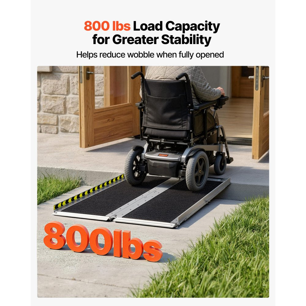 VEVOR Portable Wheelchair Ramp, 4FT, Non-Slip Aluminum Folding Handicap Ramp for Wheelchair, 800 lbs Capacity, Door