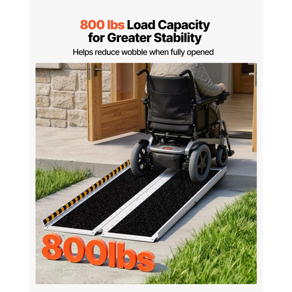 VEVOR Portable Wheelchair Ramp, 5FT, Non-Slip Aluminum Folding Handicap Ramp for Wheelchair, 800 lbs Capacity, Door