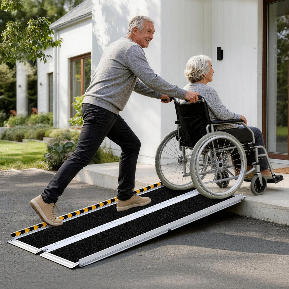 VEVOR Portable Wheelchair Ramp, 5FT, Non-Slip Aluminum Folding Handicap Ramp for Wheelchair, 800 lbs Capacity, Door
