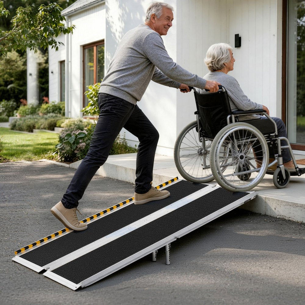 VEVOR Portable Wheelchair Ramp, 6FT, Non-Slip Aluminum Folding Handicap Ramp for Wheelchair, 800 lbs Capacity, Door