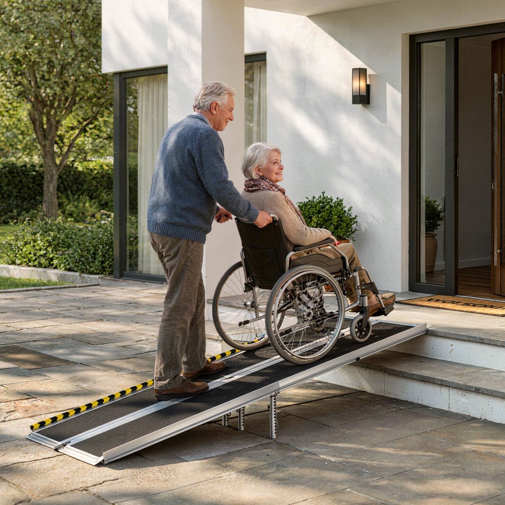 VEVOR Portable Wheelchair Ramp, 7FT, Non-Slip Aluminum Folding Handicap Ramp for Wheelchair, 800 lbs Capacity, Door