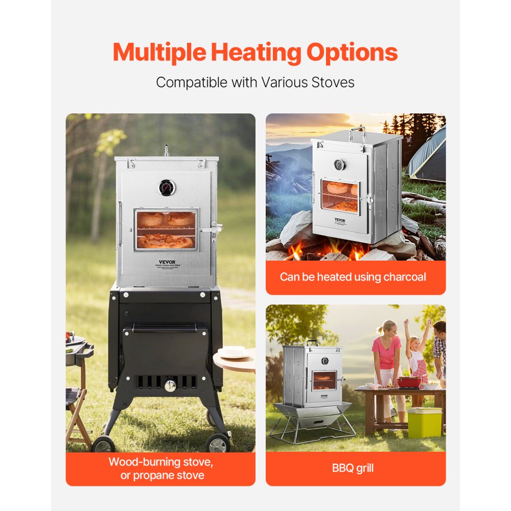VEVOR Foldable Camping Oven, Stainless Steel Portable Camping Stove, with 3 Tier Grill, Handle and Thermometer, Use