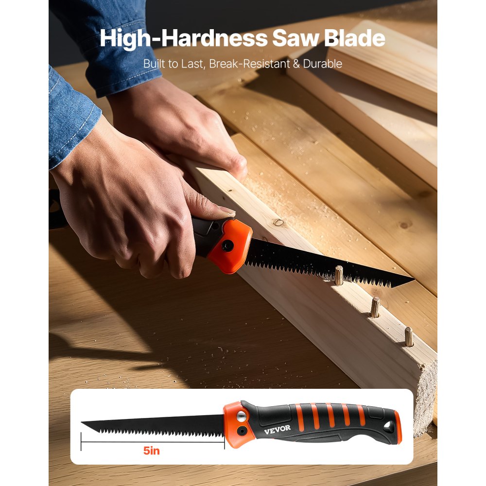 VEVOR Folding Jab Saw, 5 in Foldable Jab Saw with Soft Grip Handle, Folding Drywall Saw with Triple Ground Teeth and