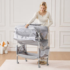 VEVOR Baby Changing Table, Foldable Diaper Change Station with 2 Fabric Drawers, Side Basket & Hanging Rod, Adjustable