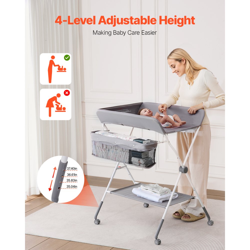VEVOR Baby Changing Table, Foldable Diaper Change Station with Side Basket, Adjustable Height Portable Changing Table