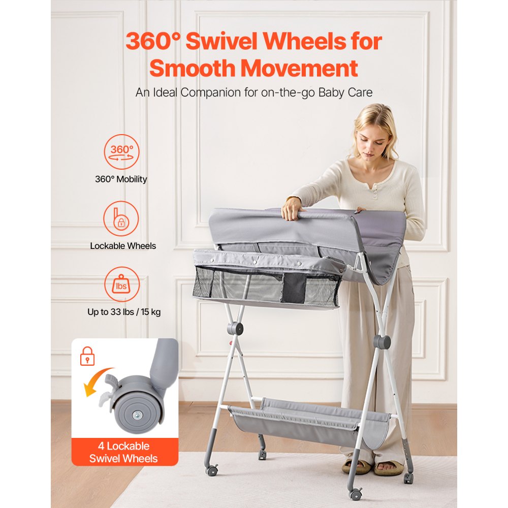 VEVOR Baby Changing Table, Foldable Diaper Change Station with Side Basket, Adjustable Height Portable Changing Table