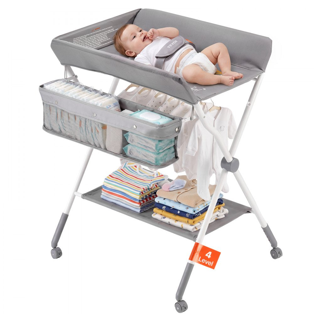 VEVOR Baby Changing Table, Foldable Diaper Change Station with Side Basket, Adjustable Height Portable Changing Table