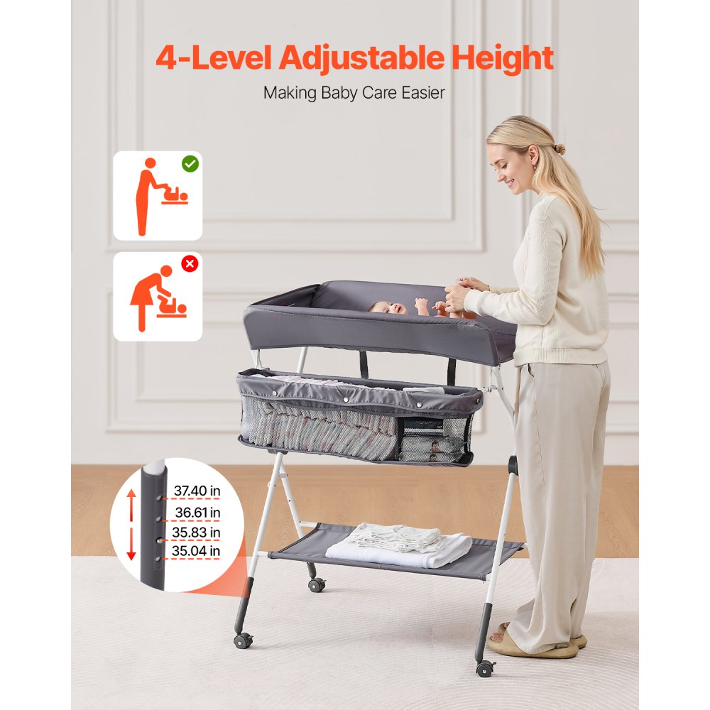 VEVOR Baby Changing Table, Foldable Diaper Change Station with Side Basket, Adjustable Height Portable Changing Table
