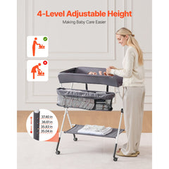 VEVOR Baby Changing Table, Foldable Diaper Change Station with Side Basket, Adjustable Height Portable Changing Table