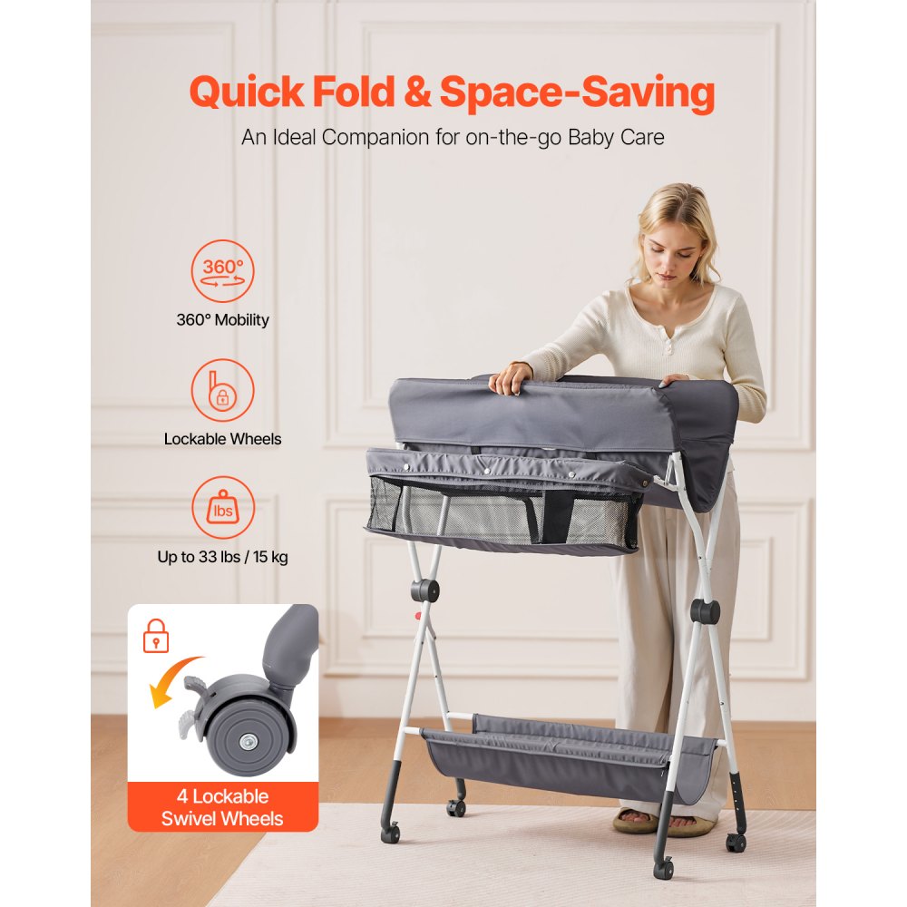 VEVOR Baby Changing Table, Foldable Diaper Change Station with Side Basket, Adjustable Height Portable Changing Table