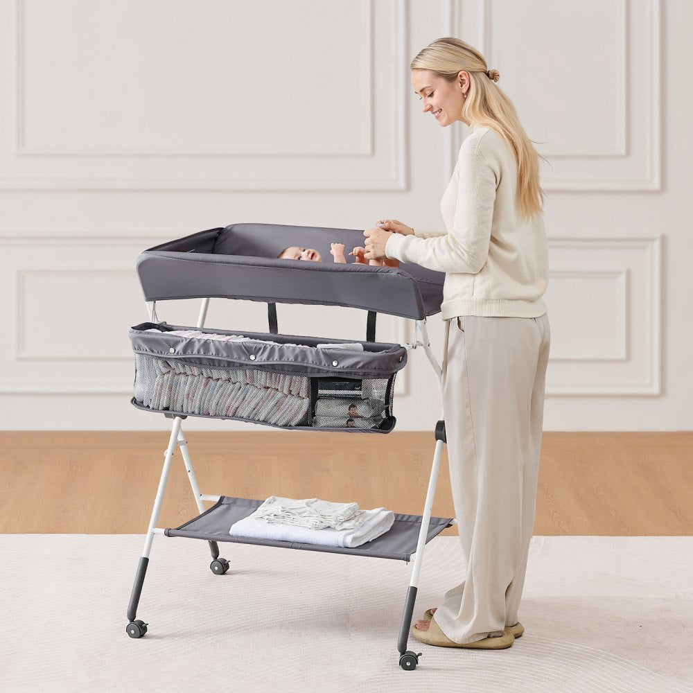 VEVOR Baby Changing Table, Foldable Diaper Change Station with Side Basket, Adjustable Height Portable Changing Table