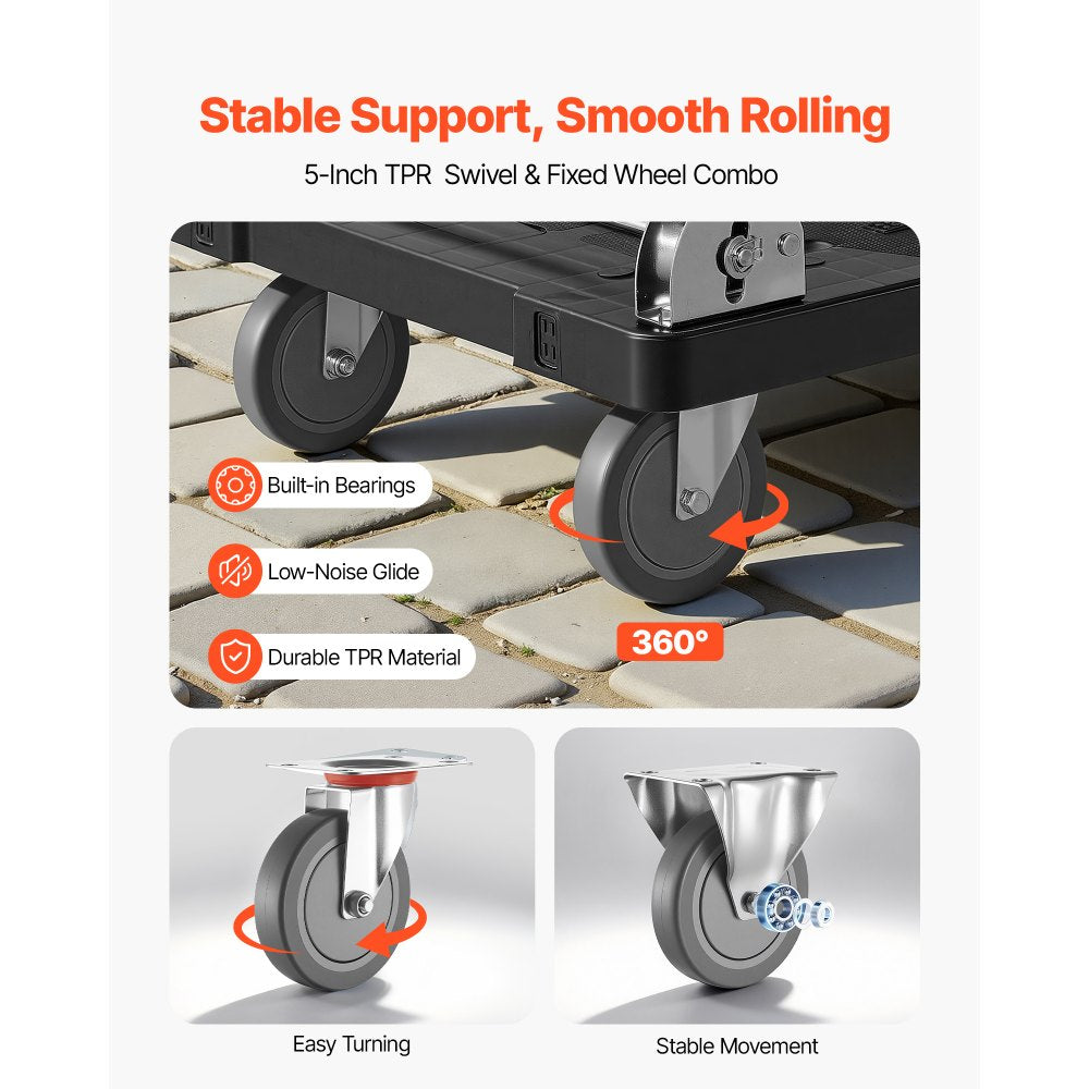 VEVOR Foldable Push Cart Dolly, 1000 lbs Capacity, Folding Platform Truck with Swivel Wheels, Moving Platform Hand