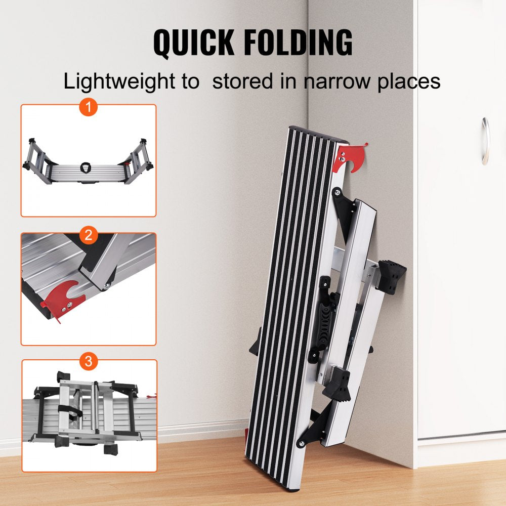 VEVOR Folding Work Platform, 660 lbs Load Capacity, Aluminum Drywall Stool Ladder, Heavy Duty Work Bench w/ Non-Slip