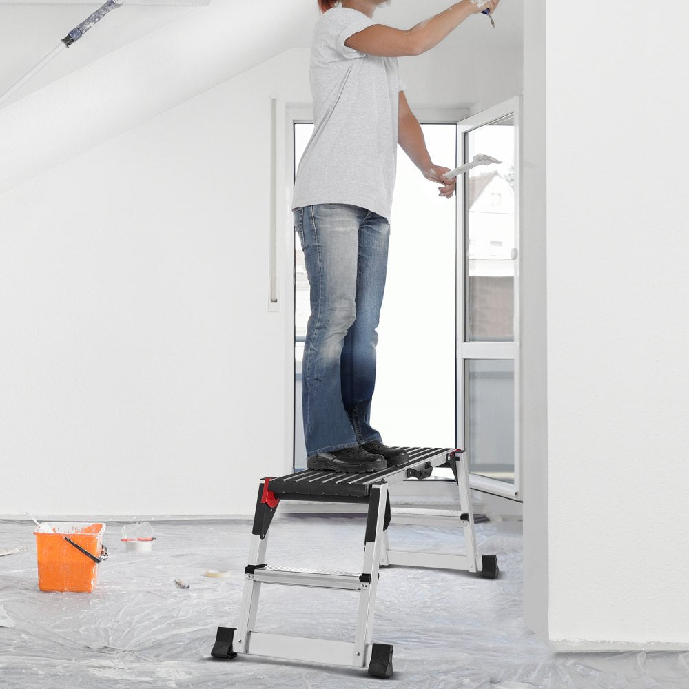 VEVOR Folding Work Platform, 660 lbs Load Capacity, Aluminum Drywall Stool Ladder, Heavy Duty Work Bench w/ Non-Slip