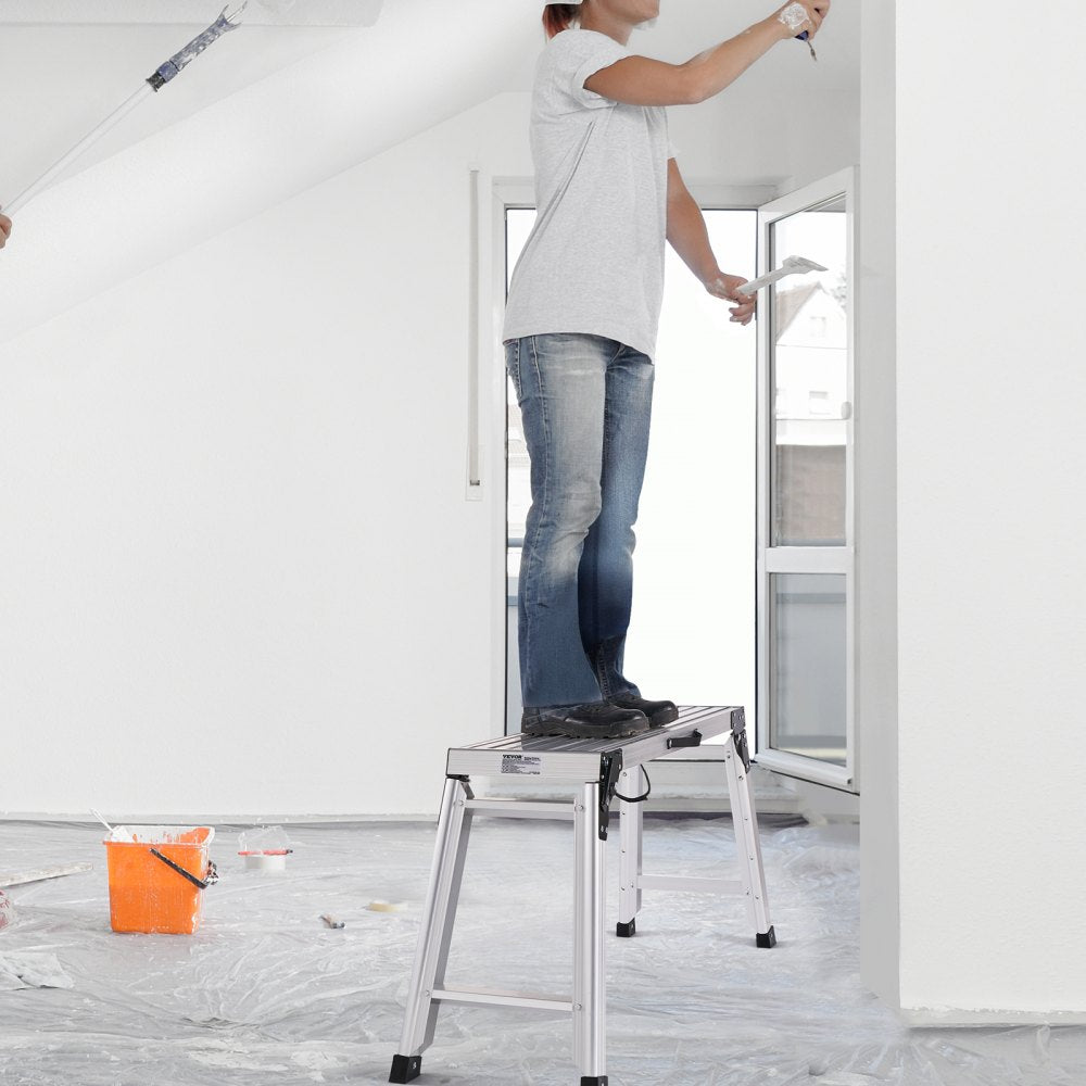 VEVOR Folding Work Platform, 330 lbs Load Capacity, Aluminum Drywall Stool Ladder, Heavy Duty Work Bench w/ Non-Slip