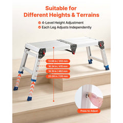 VEVOR Folding Work Platform, Adjustable Height 14.2-20 in, 500 lbs Capacity Aluminum Step Stool, Heavy Duty Non-Slip