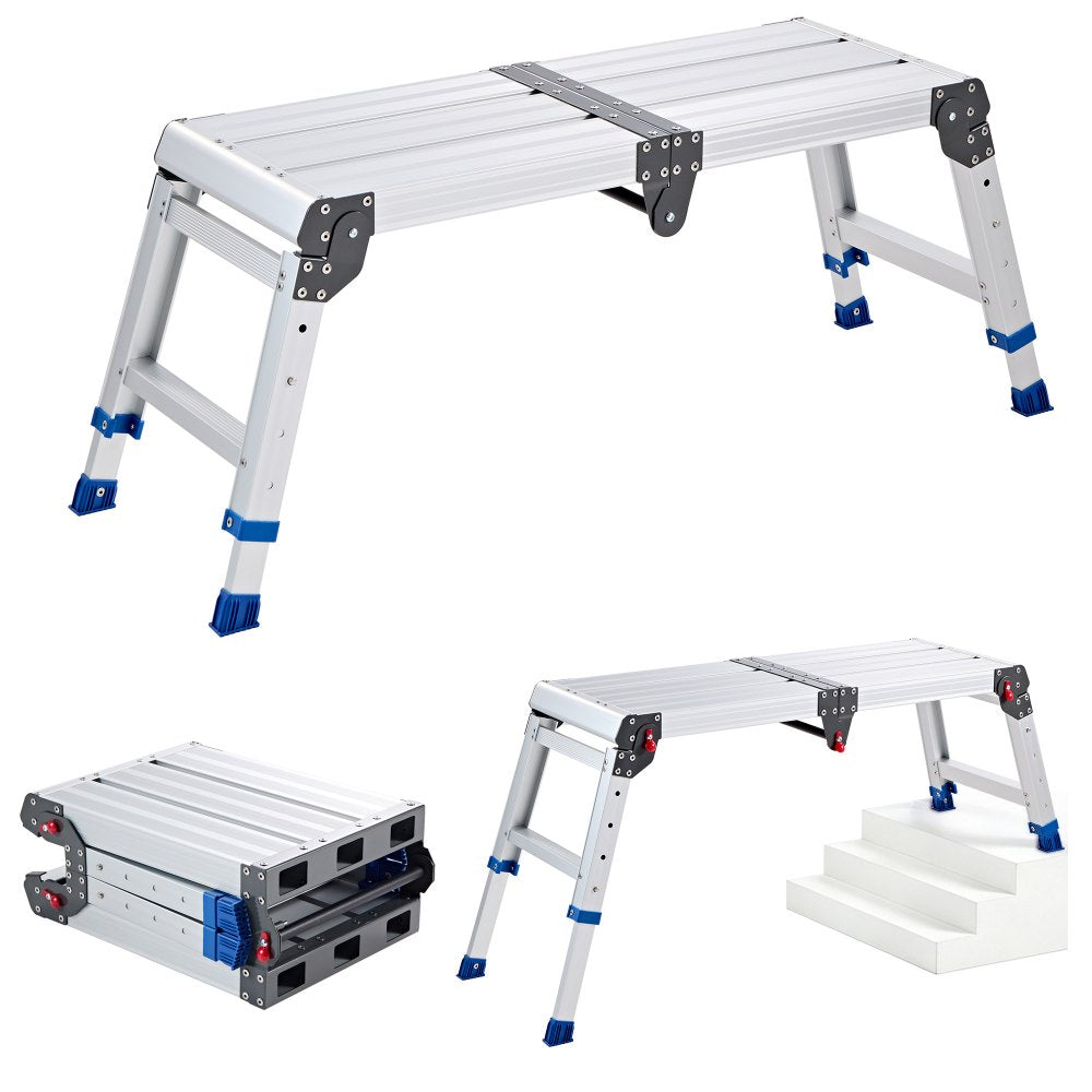 VEVOR Folding Work Platform, Adjustable Height 14.2-20 in, 500 lbs Capacity Aluminum Step Stool, Heavy Duty Non-Slip