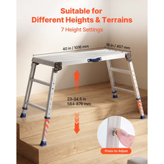 VEVOR Folding Work Platform, Adjustable Height 23-34.5 in, 40 x 18 in Aluminum Step Stool, 500 lbs Load Capacity, Heavy