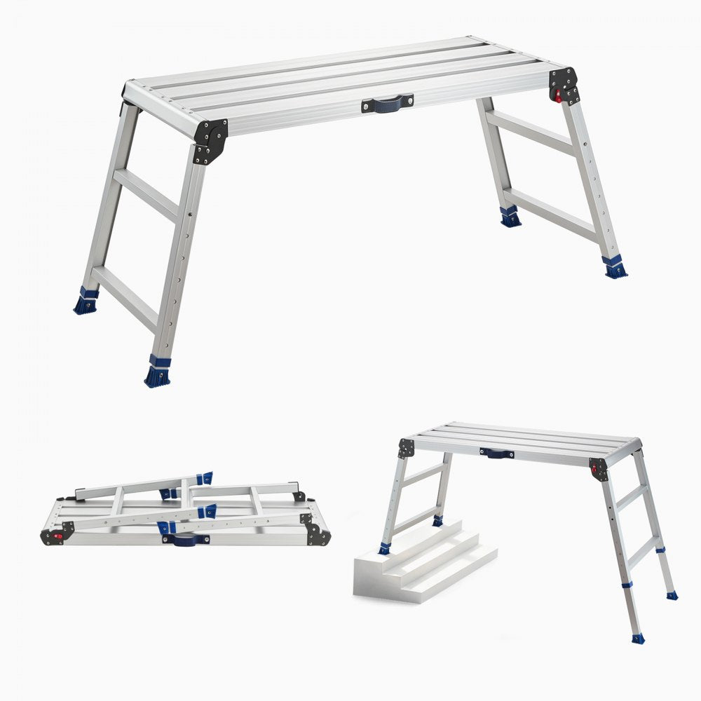 VEVOR Folding Work Platform, Adjustable Height 23-34.5 in, 40 x 18 in Aluminum Step Stool, 500 lbs Load Capacity, Heavy