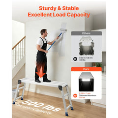 VEVOR Folding Work Platform, Adjustable Height 23-34.5 in, 40 x 12 in Aluminum Step Stool, 500 lbs Load Capacity, Heavy