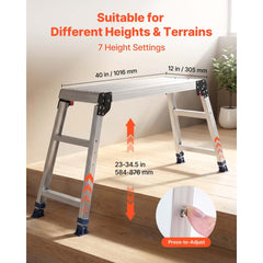 VEVOR Folding Work Platform, Adjustable Height 23-34.5 in, 40 x 12 in Aluminum Step Stool, 500 lbs Load Capacity, Heavy