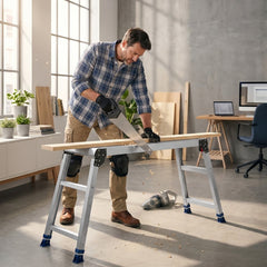 VEVOR Folding Work Platform, Adjustable Height 23-34.5 in, 40 x 12 in Aluminum Step Stool, 500 lbs Load Capacity, Heavy