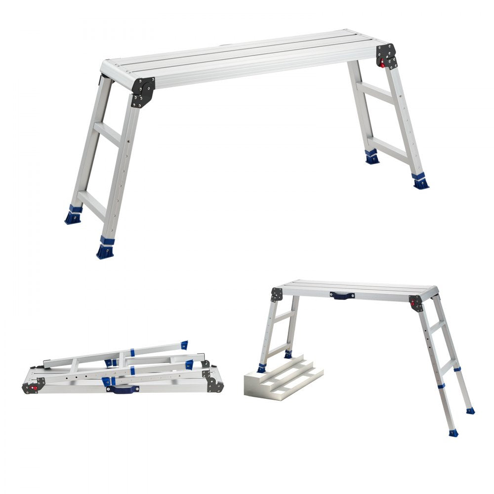 VEVOR Folding Work Platform, Adjustable Height 23-34.5 in, 40 x 12 in Aluminum Step Stool, 500 lbs Load Capacity, Heavy