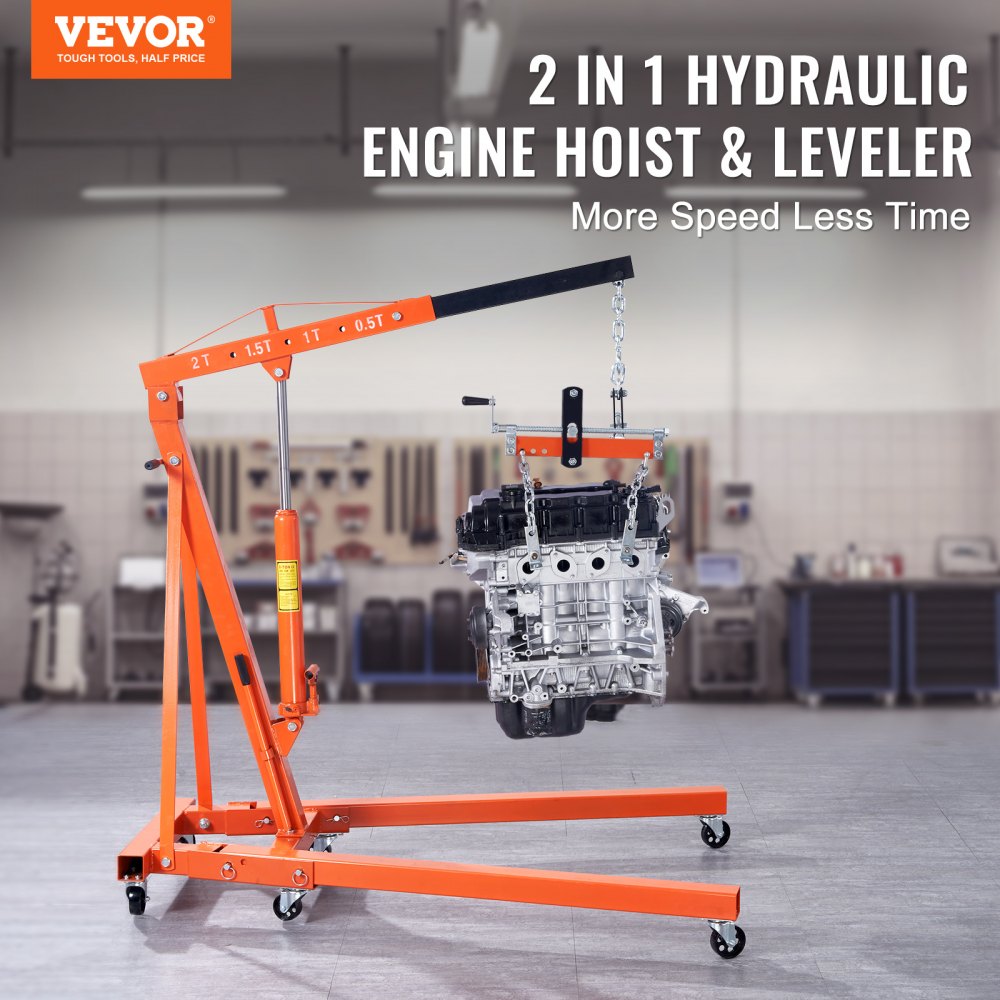 VEVOR Hydraulic Engine Hoist with Lever, 2 Ton/4400 LBS Heavy-duty Cherry Picker Shop Crane, Foldable Engine Crane and