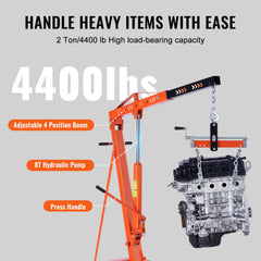 VEVOR Hydraulic Engine Hoist with Lever, 2 Ton/4400 LBS Heavy-duty Cherry Picker Shop Crane, Foldable Engine Crane and